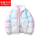 LA CHAPELLE HOMME拉夏贝尔棉衣男渐变色立领无帽宽松棉服情侣外套冬季 蓝粉色 M