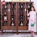 三韵 红木家具非洲鸡翅木（学名：非洲崖豆木）酒柜实木玻璃展示柜原木古玩陈列柜中式古典家具展示架 背面带板单个（98*38*198cm） 双门