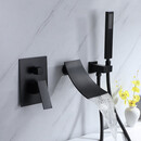 AZOS亚修斯 北欧浴缸水龙头淋浴花洒套装全铜加长混水阀淋浴龙头冷热入墙瀑布暗装花洒 A款黑色双功能