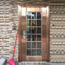 奇立彩304不锈钢门单门别墅乡村大门双开门进户入户玻璃阳台防盗门家用 玫瑰金款式2