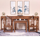 寻古红木家具非洲鸡翅木（学名：非洲崖豆木）中堂四六件套实木中式玄关桌堂屋供桌子玄关台佛桌 六件套228条案+八仙桌+圈椅+花架