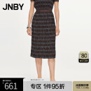 JNBY/江南布衣夏半身裙女编织感格子印花中长款直筒裙子5N4D16060 099/黑色系花型 M