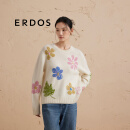 ERDOS【纯羊绒提花】圆领装饰提花针织宽松厚款女套衫羊绒衫 白 160/80A/S