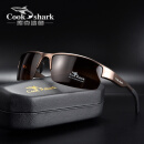 cookshark库鲨鱼偏光变色太阳镜运动型方框墨镜男户外个性眼镜 茶框茶片