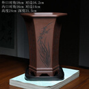 收腰六方形灿烂精品紫砂兰花盆小盆景盆栽朱永南手工刻绘春兰寒兰 原矿老紫泥(刻绘版)配瓷托盘 紫砂