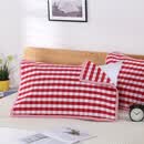 法兰格慕加厚老粗布枕巾亚麻单人加密枕巾四季通用吸汗透气47*74一对 红方格一对