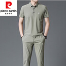 皮尔卡丹（pierre cardin）夏季高端轻奢男士时尚休闲运动套装中青年桑蚕丝短袖t恤男两件套 8825-军绿 165码(适合100-120斤)