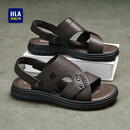 海澜之家HLA夏季凉鞋男士一脚蹬凉拖男款头层牛皮透气沙滩鞋男 T031棕色42