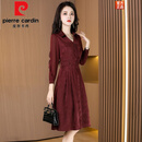 皮尔卡丹（pierrecardin）喜婆婆婚宴装连衣裙女春高贵妈I妈高贵改良旗袍高贵婚礼晚礼服秋 酒红色 L (适合106-115斤)