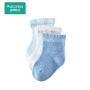 全棉时代 婴儿袜子新生儿宝宝袜子中筒婴儿儿童防滑3双装 蔚蓝+白+天蓝11cm