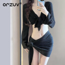 ORZUV品牌比基尼泳衣女2024新款四件套高级感白色性感三亚度假分体泳衣 黑色 XL