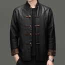 CJZ龟裂纹香云纱真丝唐装可脱卸蚕丝内胆秋冬新款高档重磅外套男盘扣 黑色 XL