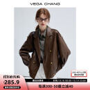 VEGA CHANG秋季皮衣外套女2024年新款复古旷野美拉德外套 机车棕 S