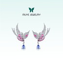 牧野天然彩宝 925银坦桑石宝石耳饰 喜鹊耳环 原创设计彩宝耳饰