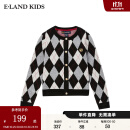 E·LAND KIDS童装女童针织衫24年冬季新品美式复古菱纹圆领开衫 Black黑色/19 165/M