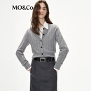 MO&Co.针织衫开衫绵羊毛山羊绒高智感扭绳绞花肌理短款摩安珂 浅花灰色 M 165