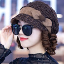 纤缕帽子假发一体女短卷发假发逼真自然帽子带头发秋冬中老年帽子发套 咖啡色帽子+自然黑假发