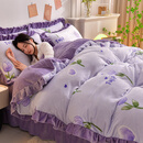 谷蝶（GUDIE）ins冬季加厚双面牛奶绒四件套珊瑚绒加绒被套法兰绒床单4床上用品 紫色浪漫 1.5m床【床单款四件套】-适合200