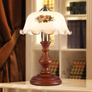 【轻奢高端】创意复古婚房卧室床头柜灯中式温馨古典老上海实木玻璃装饰小台灯时尚美观高端大气经久耐用 红木色+5瓦LED 按钮开关