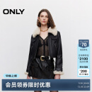 ONLY2024冬季新款复古做旧拼接翻领直筒短款皮衣外套女|124428007 H11 乌黑色 170/88A/L