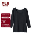 无印良品（MUJI）女式 使用了棉的冬季内衣 U领八分袖T恤 69AD435 秋衣 保暖衣 黑色 L