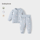 babylove婴儿保暖套装秋冬季纯棉男女宝宝上衣裤子夹棉加厚两件套棉服冬装