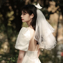 缔晶头纱新娘主婚纱头饰求婚仪式感拍照道具结婚领证登记蝴蝶结网纱