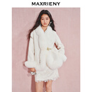MAXRIENY【宫廷巴洛克-商场同款】复古宫廷直身盘扣毛绒外套女 米白 L