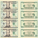 美元纸币 外国钱币美元连体钞  整版美金连体钞美金 20美元4连体钞