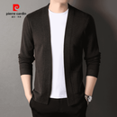 皮尔卡丹（pierre cardin）男士羊毛衫2024新款春秋季纯色毛衣外搭针织开衫外套上衣男装 咖色 180/2XL 适合体重160-180