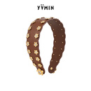 尤目花朵边牛皮发箍发饰款元旦新年生日礼物送女友 棕色预定