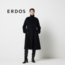 ERDOS 宽松围裹保暖修身显瘦水波纹外套女毛呢大衣 黑 L 170/88A