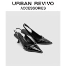URBAN REVIVO2024春季新款女士轻熟风尖头小猫跟单鞋UAWS40079春晚 黑色 37
