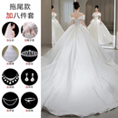 乌拓婚纱新娘主纱2024小个子法式一字肩缎面主新款公主气质感孕妇 白色拖尾款《婚纱加八件套》 XL 体重120斤左右
