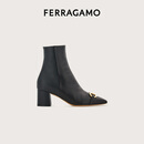 【9成新】菲拉格慕（Ferragamo）女士黑色Gancini扣饰短靴 0769254_1D _ 75/38 礼物送女友