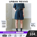 UR2025秋季新款女装休闲复古水洗压褶牛仔短裤UYU850039 蓝色 26