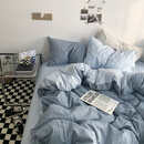谷蝶新款ins水洗棉四件套纯色双拼被套罩床笠单人宿舍件套床上简约4 双拼-月光雾蓝 1.5床单款四件套(被套200*230)