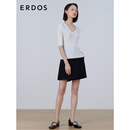 ERDOS 春夏波浪边设计V领半袖女桑蚕丝抽条针织衫 白 L 165/88A