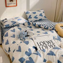 镜月图网红水洗棉床上用品春秋学生单人宿舍床单三件套被套男夏季 蓝色心情 1.8米四件套【1.8x2.2米