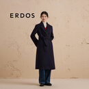 ERDOS 羊绒双层保暖修身显瘦中长款外套系带女士毛呢大衣 水墨蓝 M 165/84A