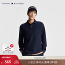 TOMMY HILFIGER【透气舒适】男纯棉珠地网眼商务净色修身长袖T恤POLO02580 深蓝色CJM M