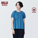 无印良品（MUJI） 女式 强捻短袖罩衫女士衬衫衬衣内搭夏季款纯棉全棉上衣BC2J8C4S 蓝色 M 160/84A