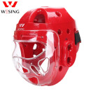 九日山空手道头盔护头训练透气防护面罩护具全封闭头盔带面罩护头 红色 L