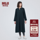 无印良品（MUJI）女式 起毛 V领长袖连衣裙 女款长裙裙子秋冬 女装 BC2FBC3A 深藏青色 L (165/88A)