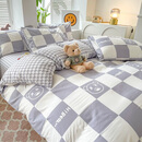 谷蝶床上四件套全棉纯棉100床品单人床笠被套学生宿舍床单被罩件套4 银色 棋盘熊-灰 1.8m床单款(被套180x220cm)4件套