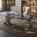 群儒承瑜（JEFUISML）轻奢书桌奢石岩板泡茶桌一体现代简约梦幻家用电脑桌设计师办公桌 1.6米书桌+椅子+圆凳*3