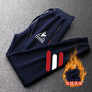 乐卡克（Le coq sportif）法国大公鸡休闲运动裤男春秋冬季新款时尚百搭跑步束脚长裤子 藏青加绒束脚卫裤 红白三杠 4XL建议200-220斤