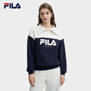 FILA 斐乐官方女装套头卫衣拼色半拉链翻领高领针织上衣 夜机蓝-NV 165/84A/M