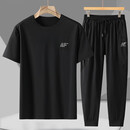 宸轩潮牌胖子男士短袖t恤夏季潮流加肥加大男装运动休闲宽松冰丝套装 黑色短袖长裤套装 7XL（240-260斤）