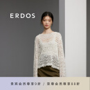 ERDOS 24春夏一字领亚麻镂空针织极简蕾丝翻花长袖套衫女针织衫 白 165/88A/L